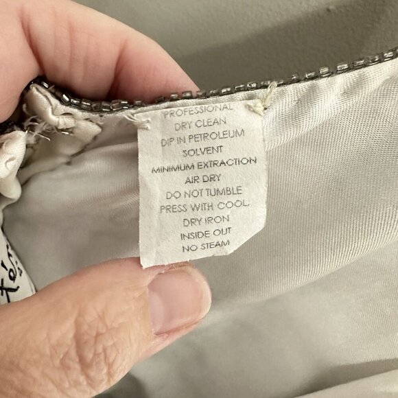 vintage 90s STENAY slip dress 100% silk gown beaded column silver metallic 2P - Picture 9 of 9